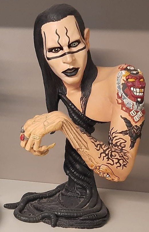 Assembled and hand-painted 1:4 scale Marilyn Manson bust attributed to Barsom, depicting the Antichrist Superstar era.