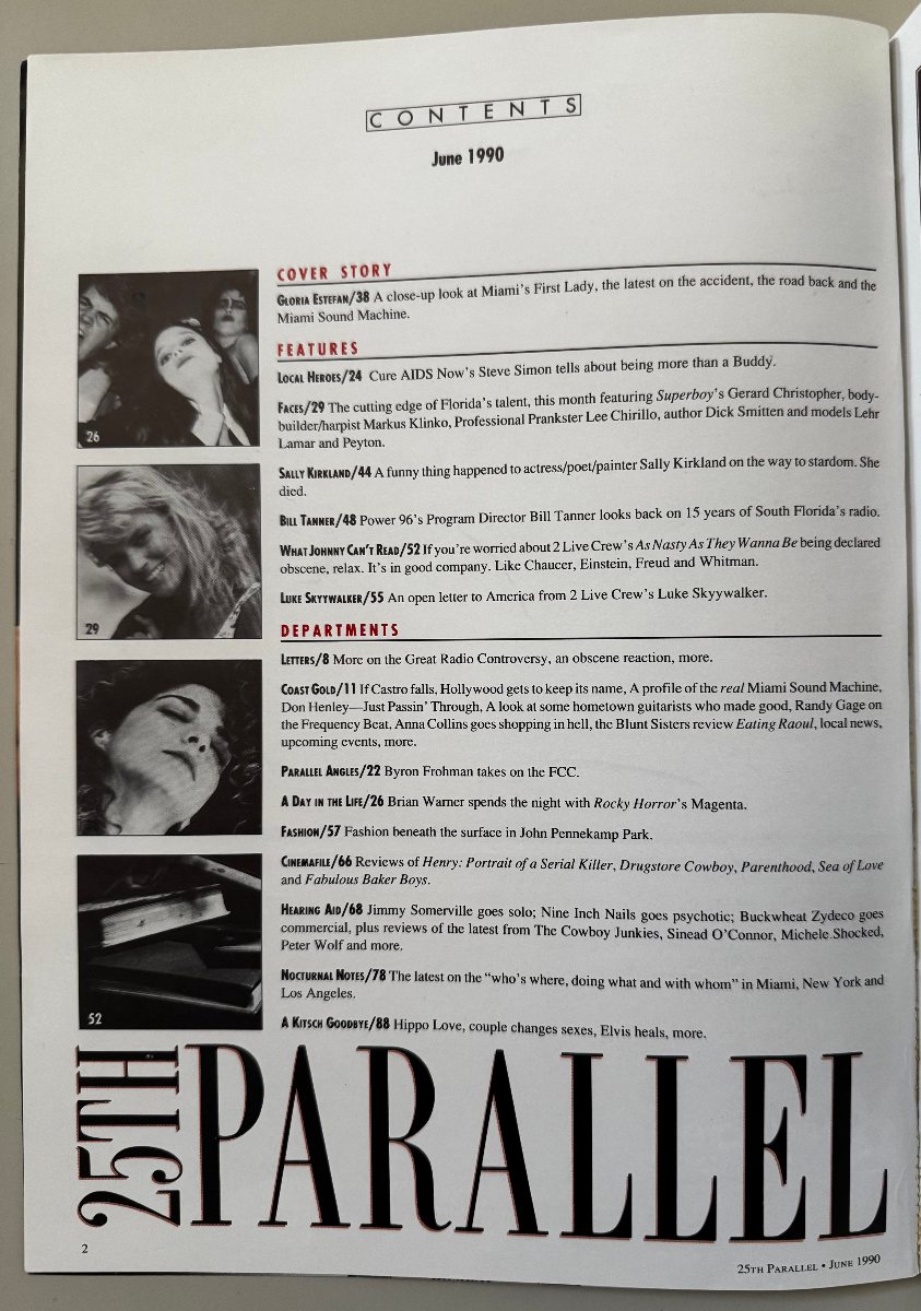 Contents page of the June 1990 issue, listing Brian Warner’s “A Day in the Life” feature and the Nine Inch Nails article.