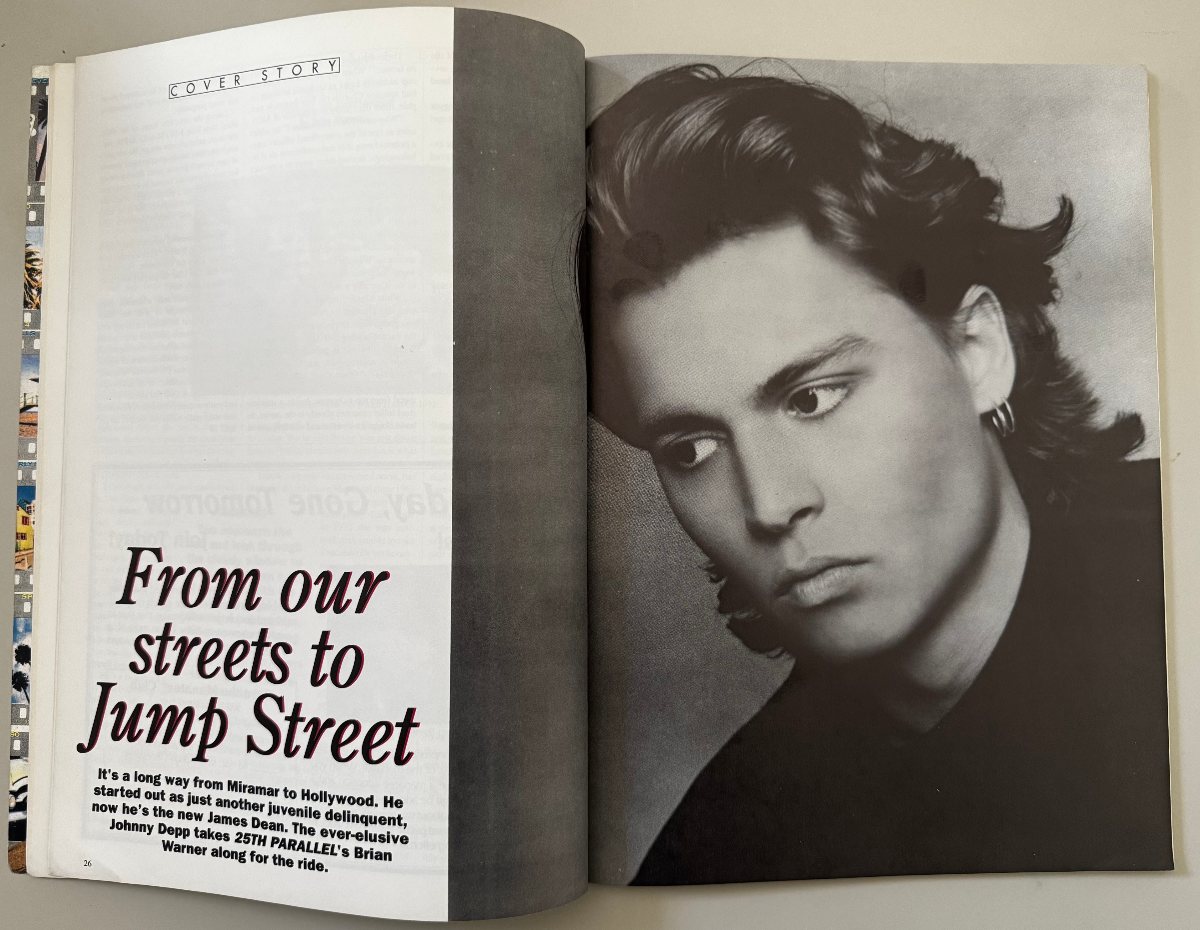 Opening spread of “From Our Streets to Jump Street,” the Johnny Depp cover story written by Brian Warner.